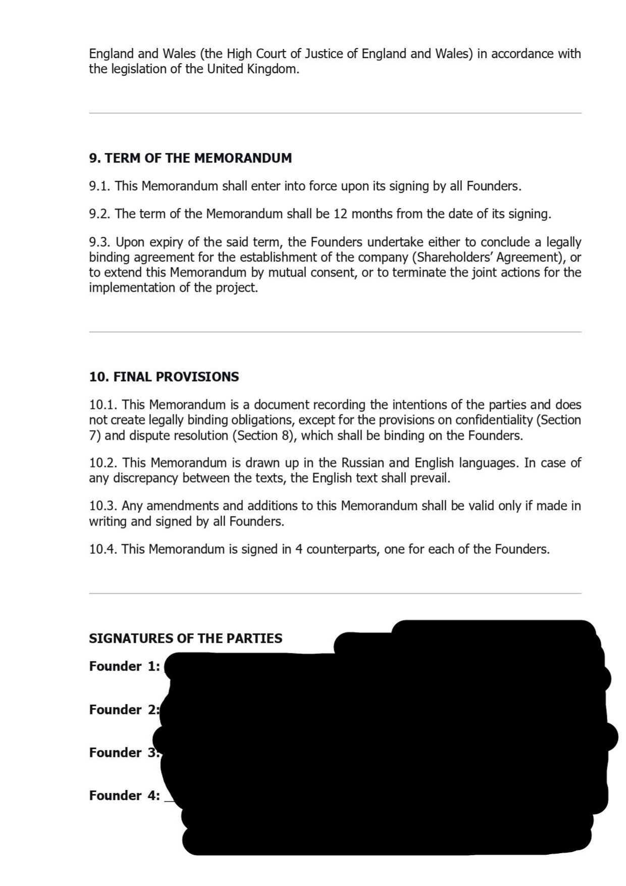 Memorandum of intension 5